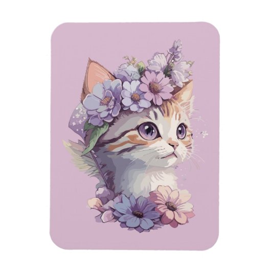 Niedliche Violett Wasserfarbe Katze mit Flora Magnet (Vertikal)
