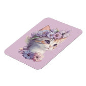 Niedliche Violett Wasserfarbe Katze mit Flora Magnet (Linke Seite)