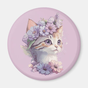 Niedliche Violett Wasserfarbe Katze mit Flora Magnet