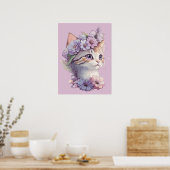 Niedliche Violett Wasserfarbe Katze mit Flora Poster (Küche)