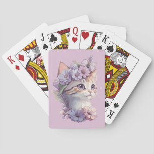 Niedliche Violett Wasserfarbe Katze mit Flora Spielkarten