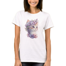 Niedliche Violett Wasserfarbe Katze mit Flora
