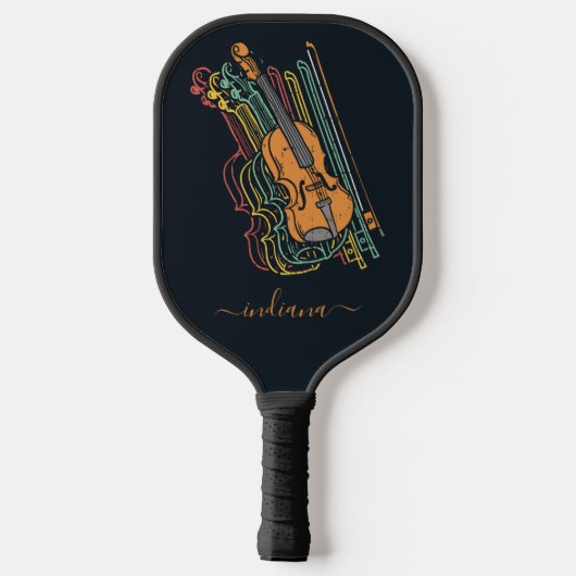 Niedliche Violin-Personalisiert-Monogramm-Skript Pickleball Schläger (Rückseite)
