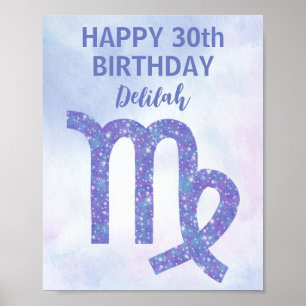 Niedliche Virgo Custom Astrologie Lila Geburtstags Poster