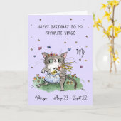 Niedliche Virgo-Karte Zodiac Cat Star - Sternzeich Karte (Gelbe Blume)