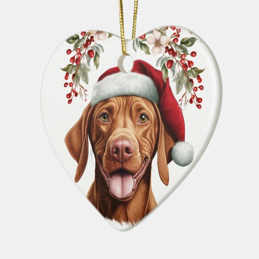 Niedliche Vizsla Dog Holly Berry Weihnachten Keramik Ornament (Links)