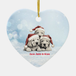 Niedliche Vizsla Welpen Hunde Weihnachtsmannmütze Keramik Ornament