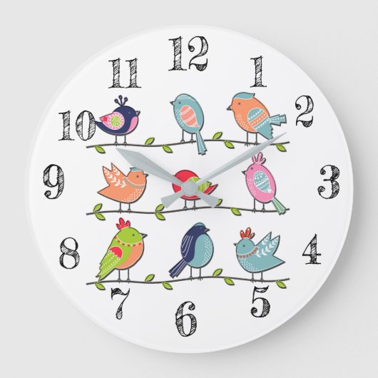 Niedliche Vögel auf der Drahtseilenzüge Große Wanduhr (Vorderseite)