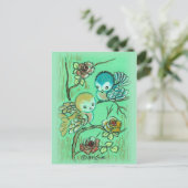 Niedliche Vögel auf der Rose Bush Postkarte (Stehend Vorderseite)