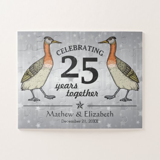 Niedliche Vögel Custom Silver 25. Hochzeitstag Puzzle (Horizontal)