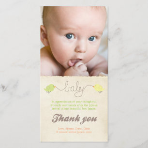 Niedliche Vögel danken Ihnen, Baby-Foto-Schablone Dankeskarte