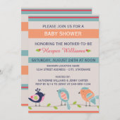 Niedliche Vögel - Einladung zur Kinderdusche (Vorne/Hinten)