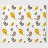 Niedliche Vögel - gelb und grau Geschenkpapier (Flach)