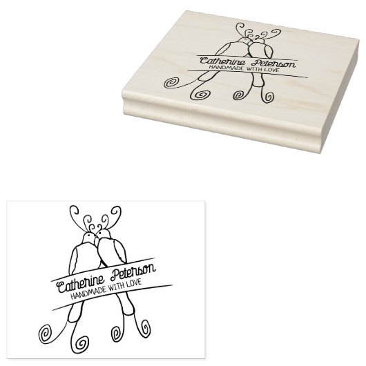 Niedliche Vögel Handgefertigt mit Liebe, groß Gummistempel (Stempel)