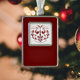 Niedliche Vögel in Burgund, zweisprachig Rahmen-Ornament Silber