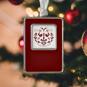 Niedliche Vögel in Burgund, zweisprachig Rahmen-Ornament Silber