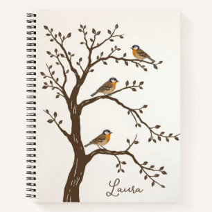 Niedliche Vögel in einem Baumjournal / Notebook Notizblock