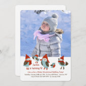 Niedliche Vögel mit Winter kleidet Foto-Karte Einladung (Vorne/Hinten)