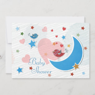 Niedliche Vögel Mond und Stern-Baby-Dusche Einladung