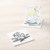 Niedliche Vögel Schwarz-weiße Lovebirts Hochzeit Rechteckiger Pappuntersetzer (Vor Ort)