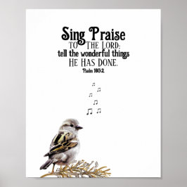 Niedliche Vogel singende Musiknoten Psalm Bible Ve Poster