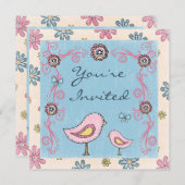 Niedliche Vögel und Blume Kinderdusche einladen Einladung (Vorne/Hinten)