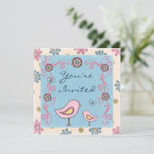 Niedliche Vögel und Blume Kinderdusche einladen Einladung (Stehend Vorderseite)