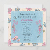 Niedliche Vögel und Blume Kinderdusche einladen Einladung (Rückseite)