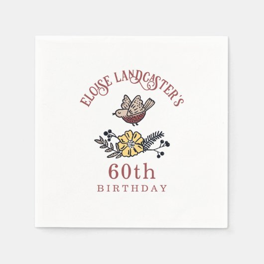 Niedliche Vögel und Blume Personalisiert Geburtsta Serviette (Vorderseite)