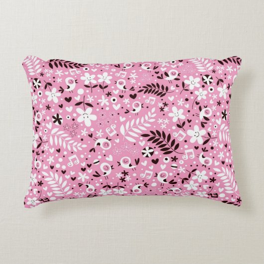 niedliche Vögel und Blume rosa Muster Zierkissen (Vorderseite)