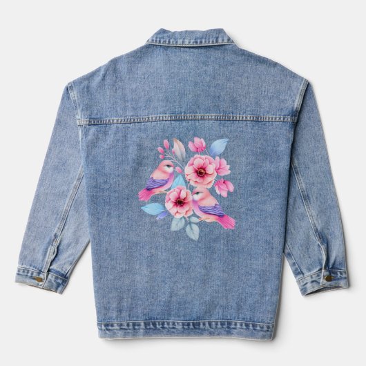 Niedliche Vögel und Hübsche Blume Jeansjacke (Rückseite)