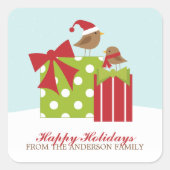 Niedliche Vögel und Weihnachtsgeschenke Quadratischer Aufkleber (Vorderseite)