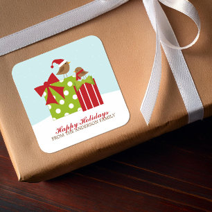 Niedliche Vögel und Weihnachtsgeschenke Quadratischer Aufkleber