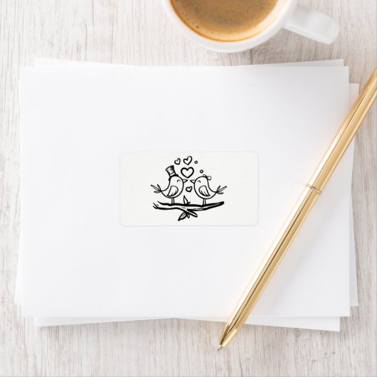 Niedliche Vogel Verlobung Schwarz-weiß Lovebirds H Adressaufkleber (Insitu)