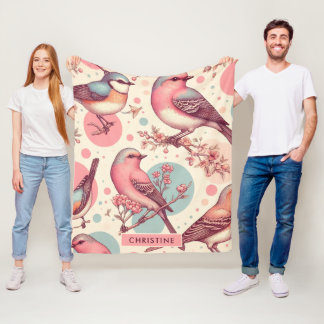 Niedliche Vögel Vintage Malerei Fleecedecke