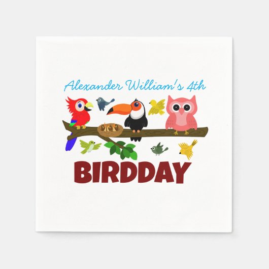 Niedliche Vogelanzeige — Vogelbird zum Geburtstag Serviette (Vorderseite)