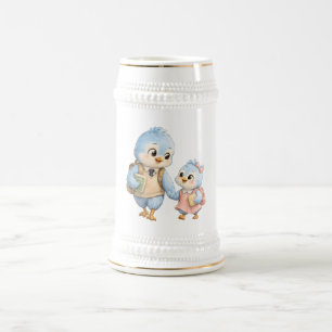 Niedliche Vogelgeschwister Keramik-Bierkrug Bierglas