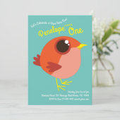 Niedliche Vogelkinder 1. Geburtstag Party Einladung (Stehend Vorderseite)