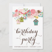Niedliche Vogellieberhäuser zum Geburtstag Einladu Einladung (Vorderseite)