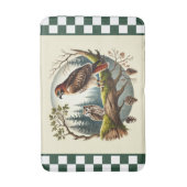 Niedliche Vogelliebhaber kontrolliert Badematte (Vorderseite Vertikal)