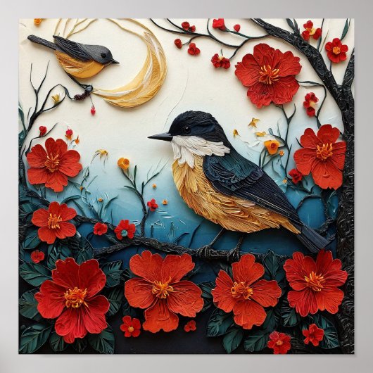 Niedliche Vogelpapierkunst Poster (Vorne)