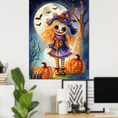 Niedliche Vogelscheuche in scharfen Wäldern, Poster (Heimbüro)