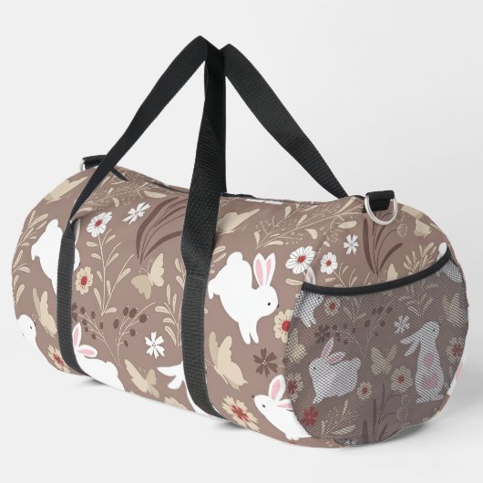 Niedliche Volkskunst Bunny und Blume Duffle Bag (Rechte Ecke)