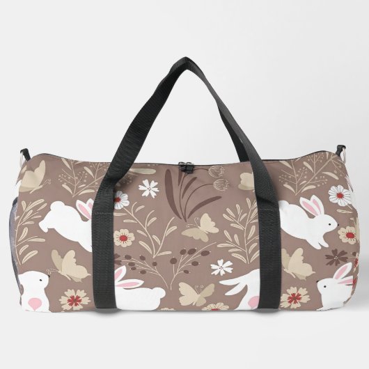Niedliche Volkskunst Bunny und Blume Duffle Bag (Rückseite)