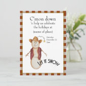 Niedliche Volkskunst Cowboy Snowman Weihnachten Einladung (Stehend Vorderseite)