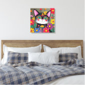 Niedliche Volkskunst Schwarze Katze und Blume Leinwanddruck (Insitu (Schlafzimmer))