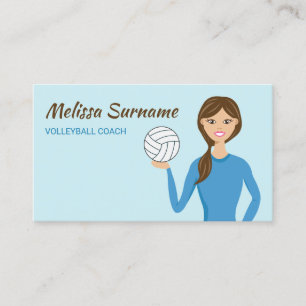 Niedliche Volleyball-Coach Girl Illustration Blau Visitenkarte