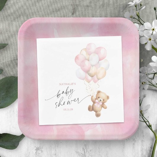 Niedliche Vorwartung Teddy Bär Pink Balloons Dusch Serviette
