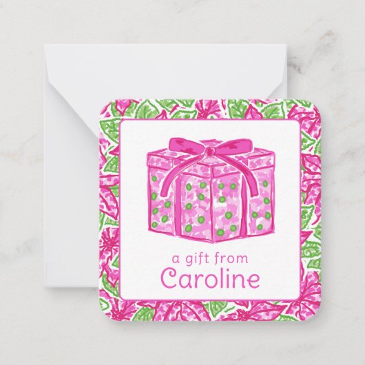 Niedliche Vorweihnachtscreme Rosa Grüne Präsentati Mitteilungskarte (Vorderseite)