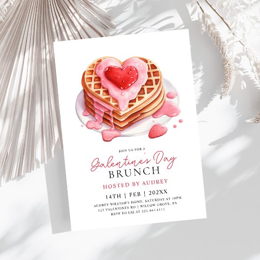 Niedliche Waffeln Valentine Galentines Brunch Einladung